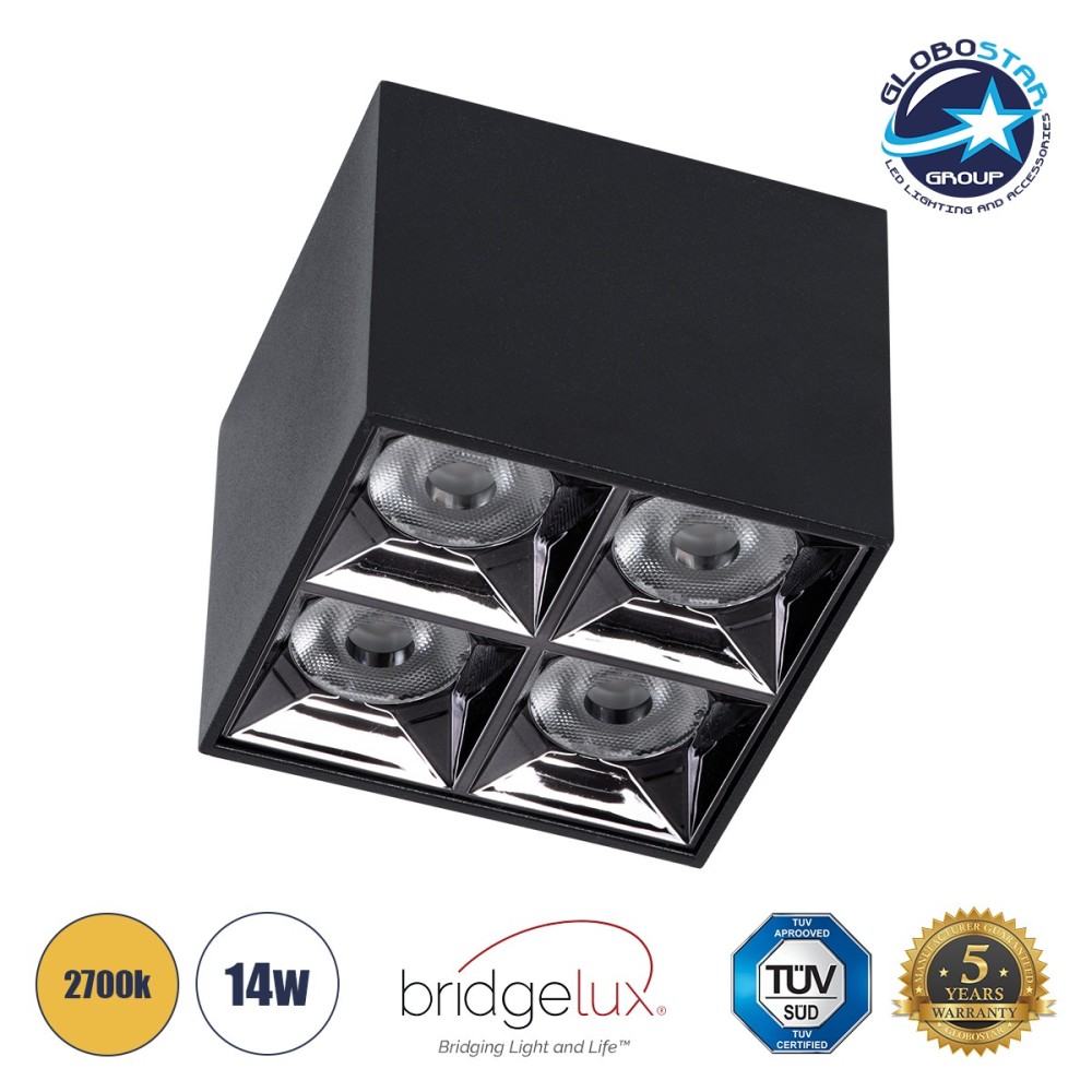 GLOBOSTAR® LUMINAR 60333 Downlight Σποτ LED 14W 1890lm 36° AC 220-240V IP20 Θερμό Λευκό 2700K - Osram SMD Chip & TÜV SÜD Driver - Μαύρο Ματ - Μ8.2 x Π8.2 x Υ6.6cm - 5 Χρόνια Εγγύηση